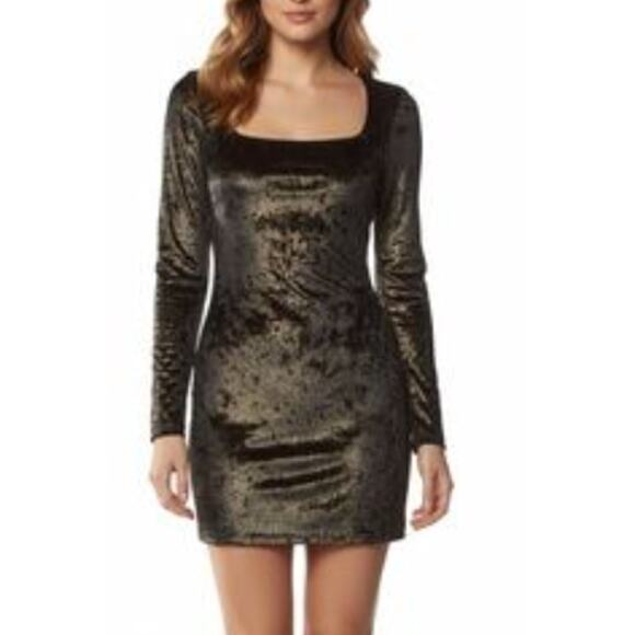 Reformation Wahl Gold Metallic Mini Dress Square Neck Formal Date Night Holiday - Picture 1 of 10